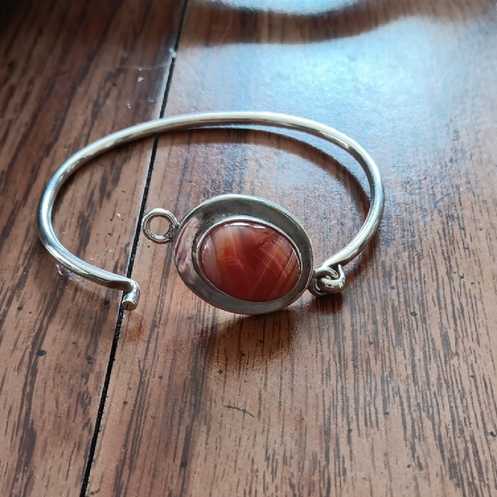 Sterling Silver Bangle with Red Stone